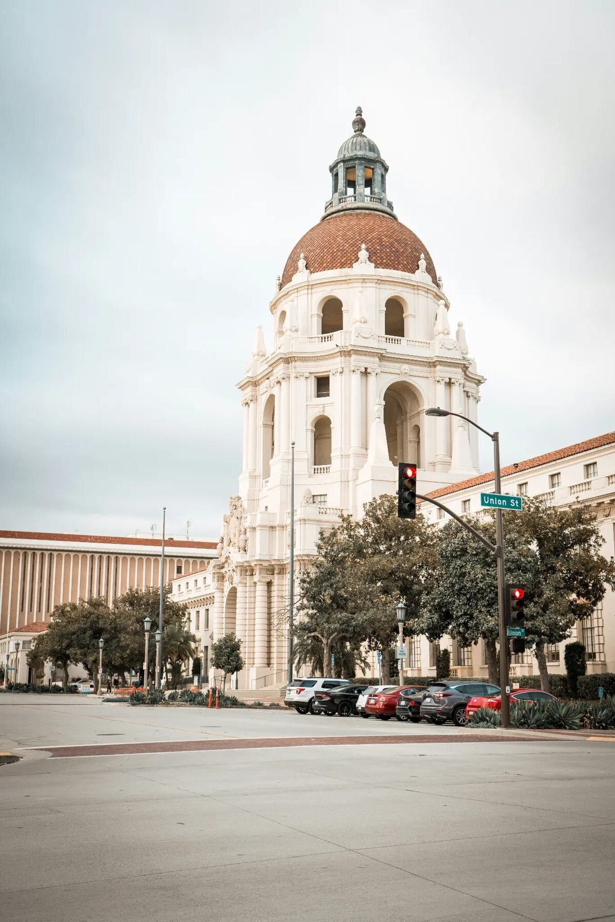 Los Angeles Engagement Photographer — Pasadena City Hall Pasadena City Hall dome and Spanish Colonial Revival architecture in Los Angeles, an elegant backdrop for engagement photography sessions