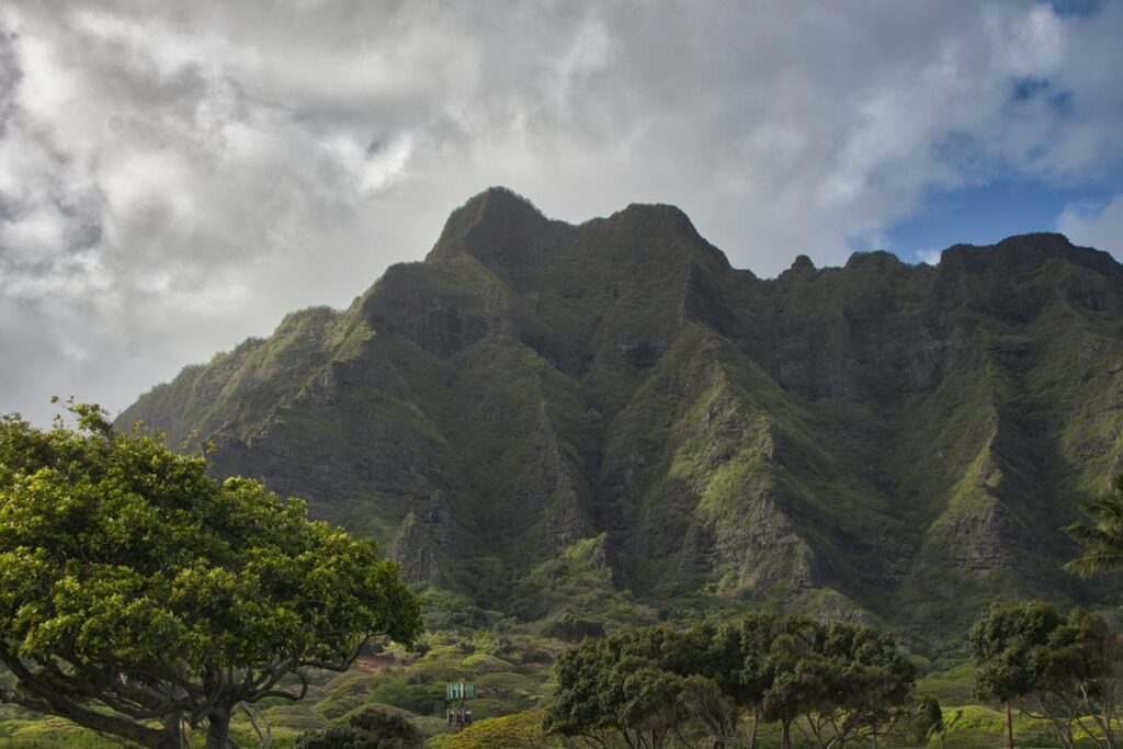 The Koʻolau mountains at Kualoa Ranch Oahu, a Moana filming location in Hawaii.